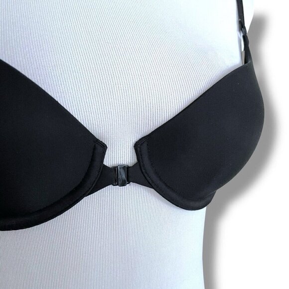 Victorias Secret 32C Bra Black Lined Demi Front Close Strappy Back Underwire - Picture 3 of 8